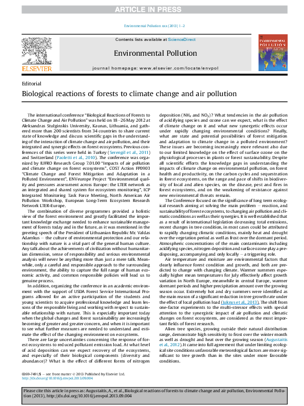 (PDF) Biological reactions of forests to climate change and air pollution