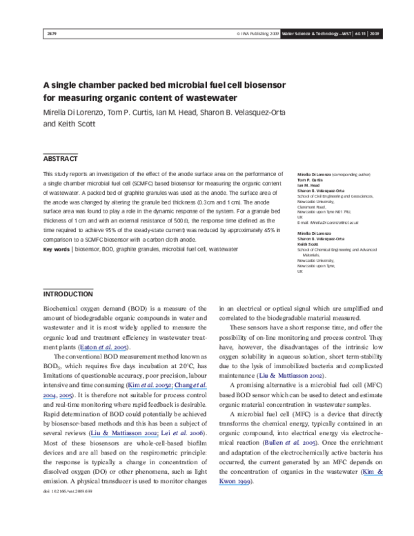 (PDF) A single chamber packed bed microbial fuel cell biosensor for ...