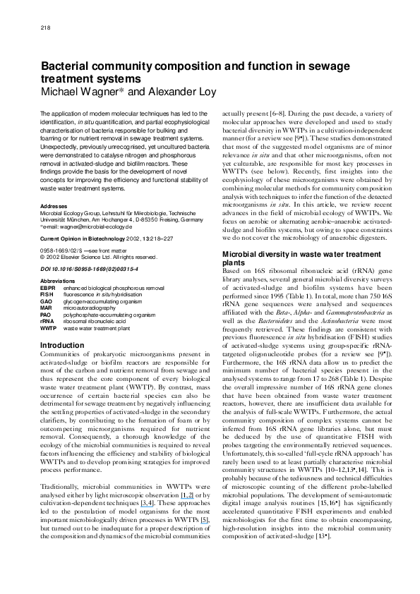 (PDF) Bacterial community composition and function in sewage treatment ...
