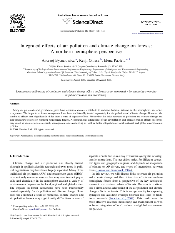 (PDF) Integrated effects of air pollution and climate change on forests ...