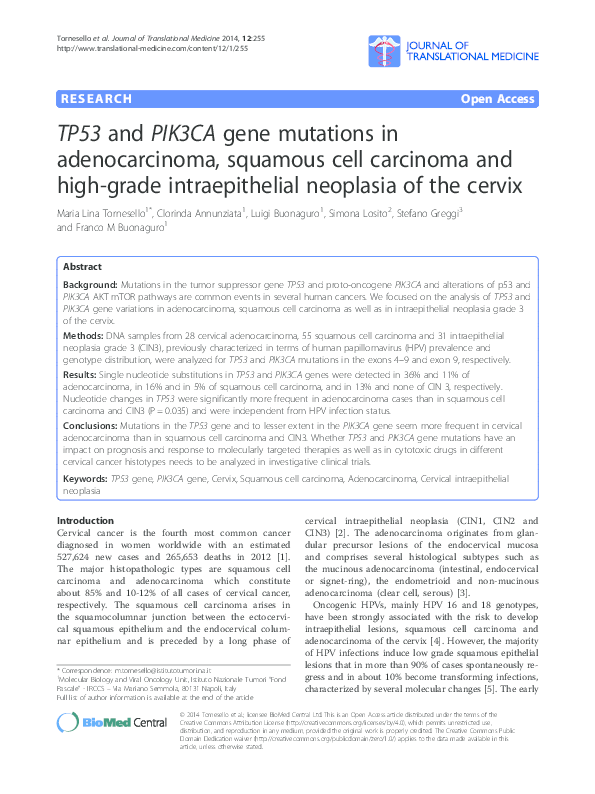 (PDF) TP53 and PIK3CA gene mutations in adenocarcinoma, squamous cell ...