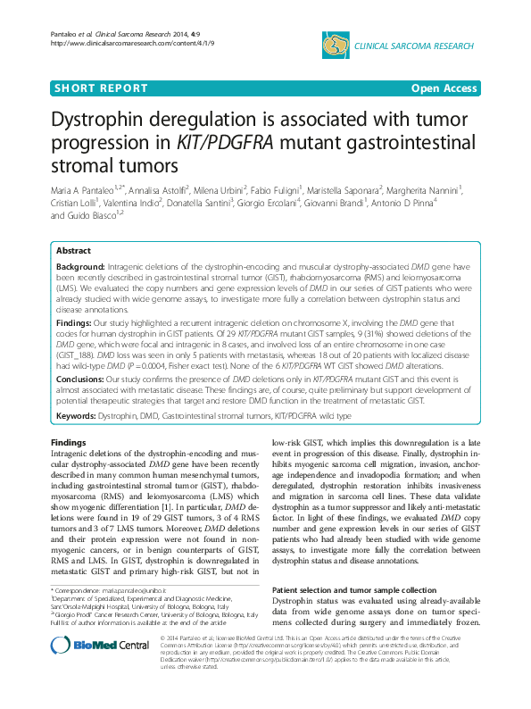 (PDF) Dystrophin deregulation is associated with tumor progression in ...