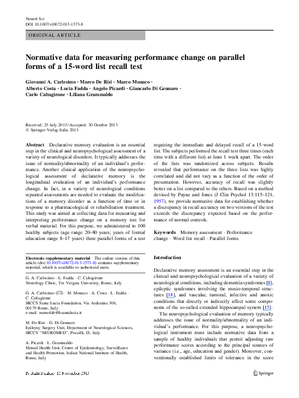PDF) Normative data for measuring performance change on parallel