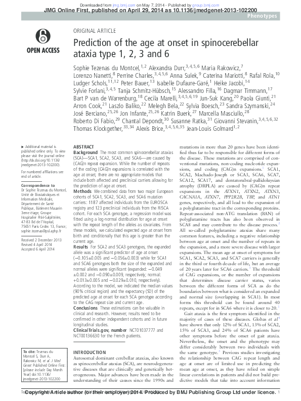 (PDF) Prediction of the age at onset in spinocerebellar ataxia type 1 ...