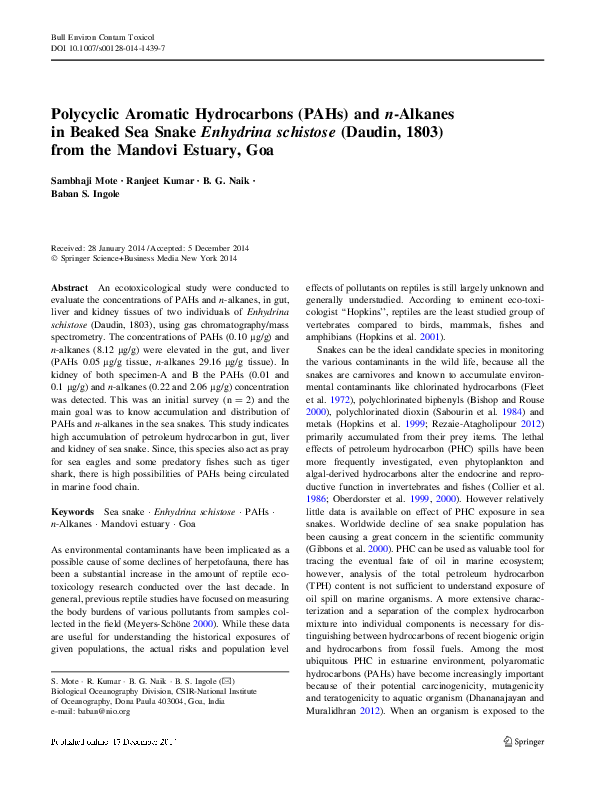 View of (PDF) Polycyclic Aromatic Hydrocarbons (PAHs) and n-Alkanes in Beaked ...