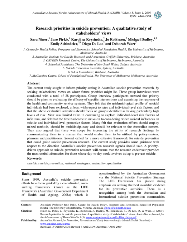 (PDF) Research priorities in suicide prevention: A qualitative study of ...