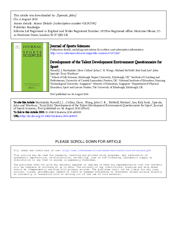 (PDF) Development of the Talent Development Environment Questionnaire ...