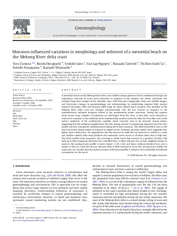 (PDF) Monsoon-influenced variations in morphology and sediment of a ...