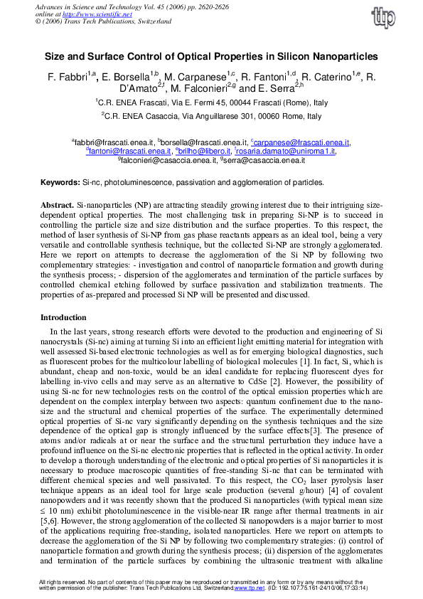 (PDF) Size and Surface Control of Optical Properties in Silicon ...
