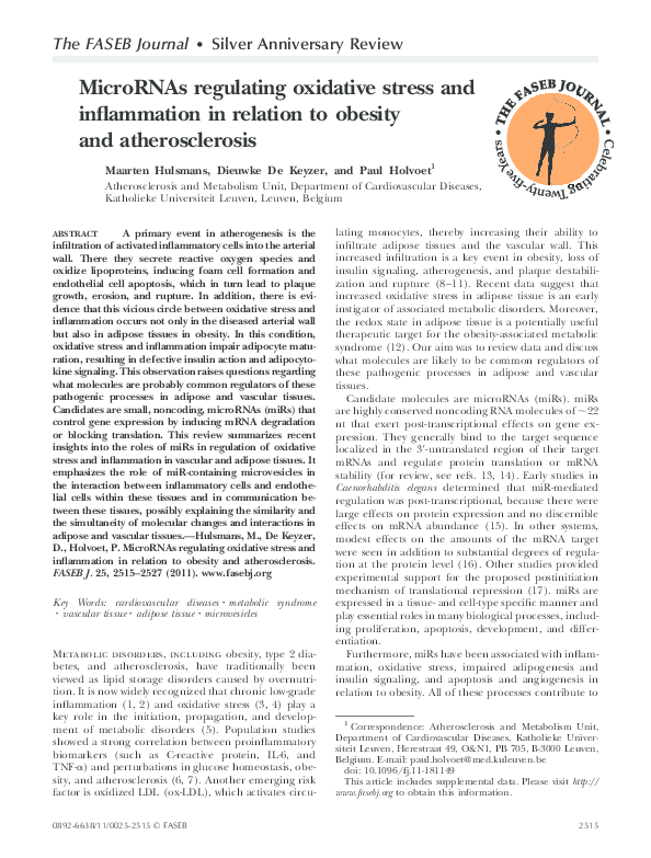 (PDF) MicroRNAs regulating oxidative stress and inflammation in ...