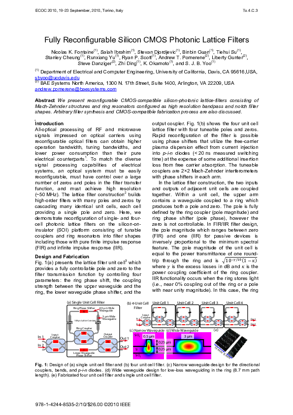 (PDF) Fully reconfigurable silicon CMOS photonic lattice filters
