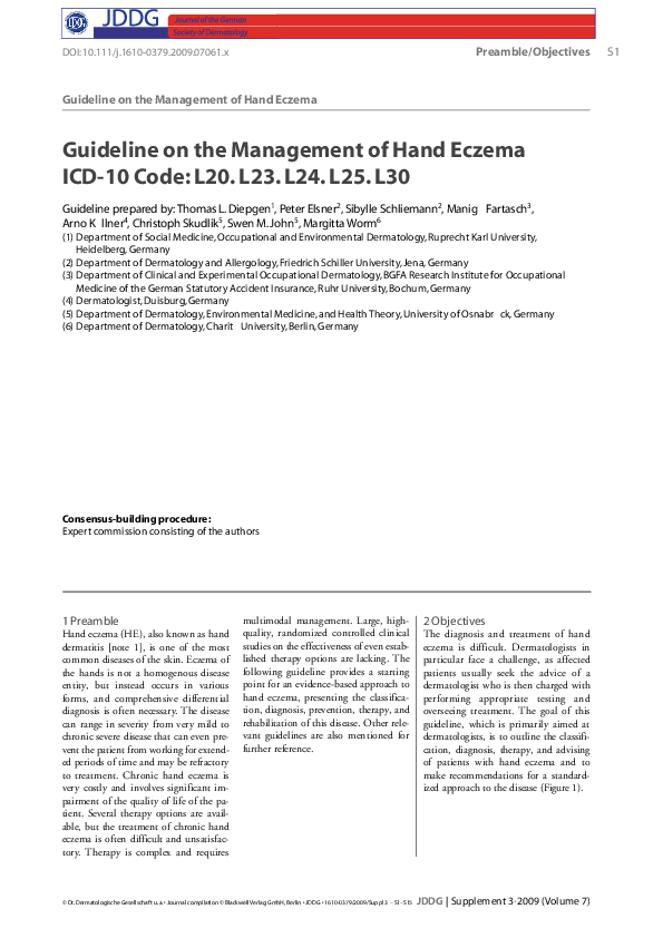 (PDF) Guideline on the Management of Hand Eczema ICD10 Code L20. L23