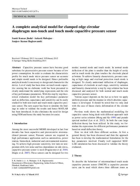 (PDF) A complete analytical model for clamped edge circular diaphragm ...
