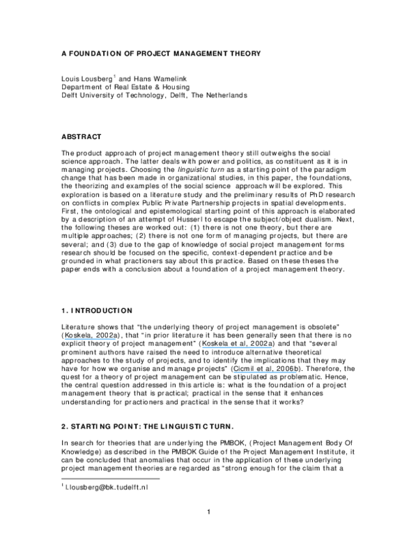(PDF) Proposal for a Foundation of Project Management Theory