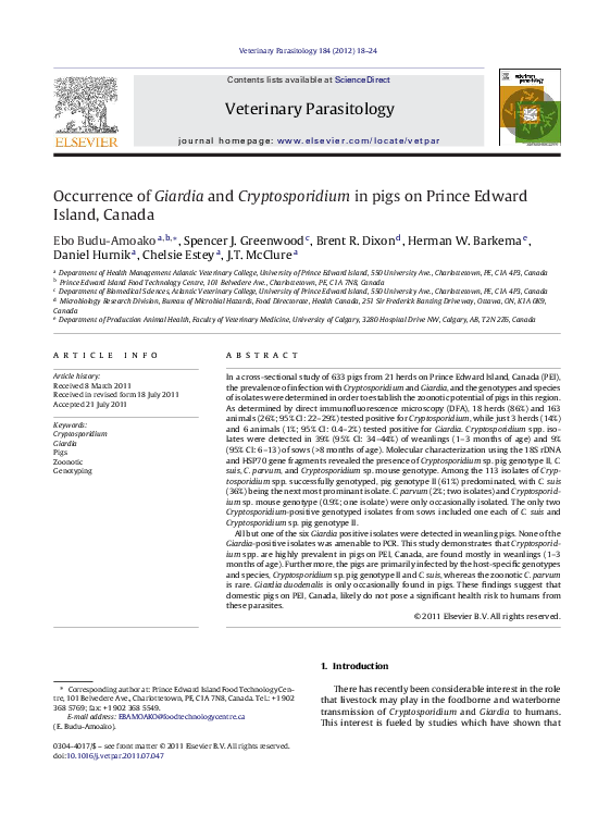 (PDF) Occurrence of Giardia and Cryptosporidium in pigs on Prince ...