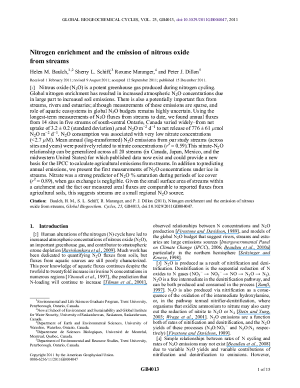 (PDF) Nitrogen enrichment and the emission of nitrous oxide from streams