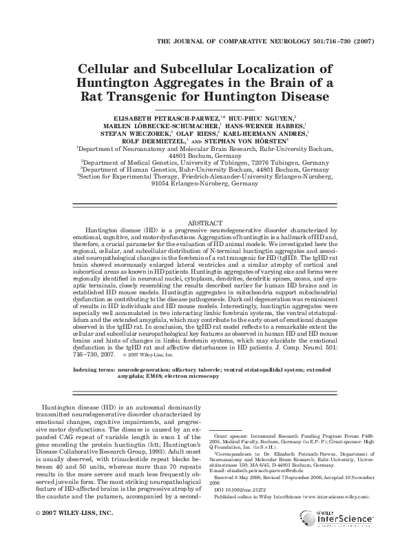 (PDF) Cellular and subcellular localization of Huntington aggregates in ...