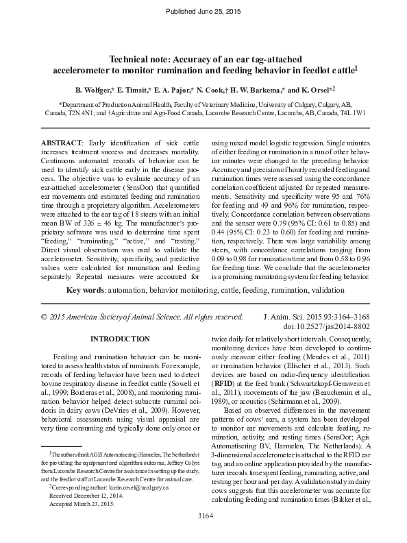 (PDF) Technical Note Validation of rumination collars for beef cattle