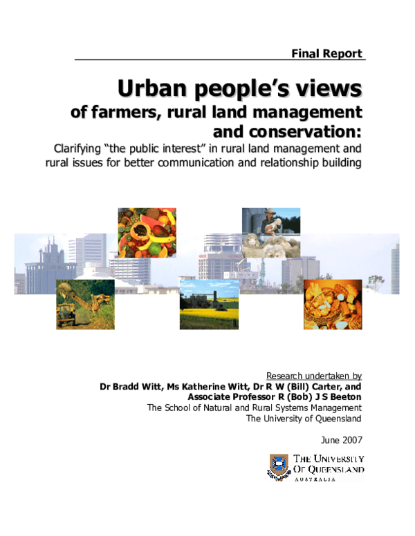 (PDF) Urban people's views of farmers, rural land management and