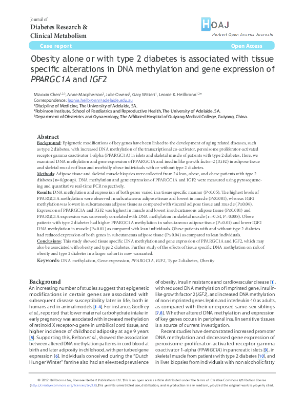 (PDF) Obesity alone or with type 2 diabetes is associated with tissue ...