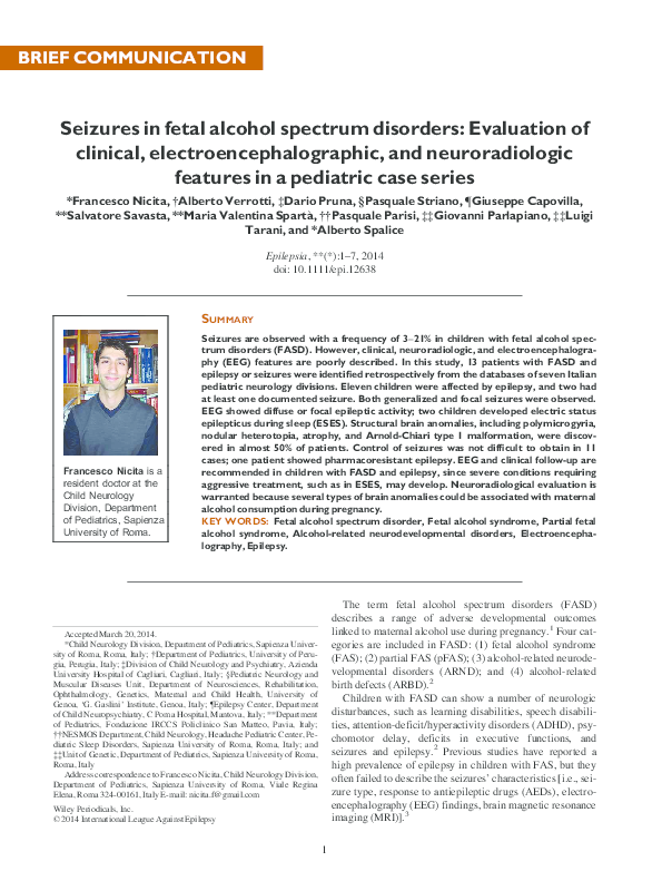 (PDF) Seizures in fetal alcohol spectrum disorders: Evaluation of ...