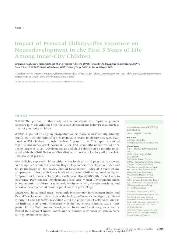 (PDF) Impact of Prenatal Chlorpyrifos Exposure on Neurodevelopment in ...