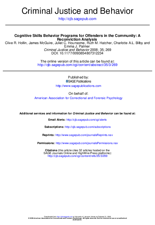 (PDF) Cognitive skills offending behaviour programmes in the community ...