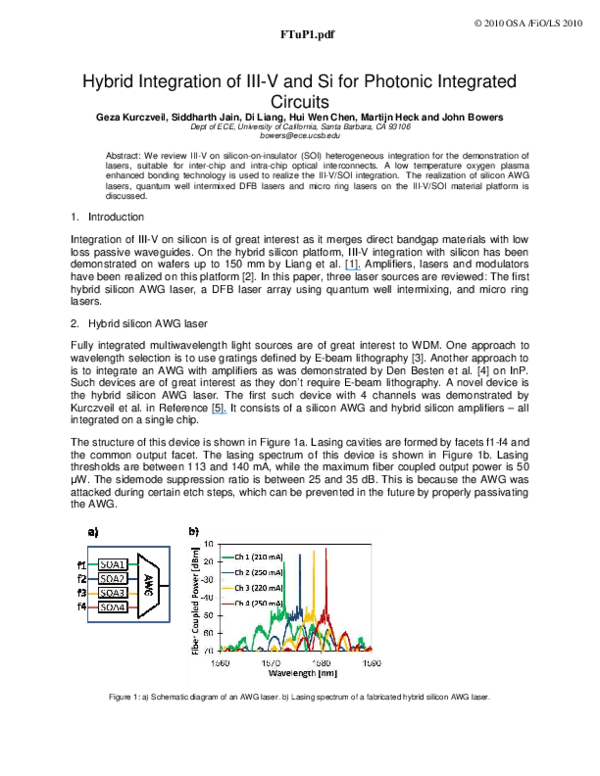 (PDF) Hybrid Integration of III-V and Si for Photonic Integrated Circuits