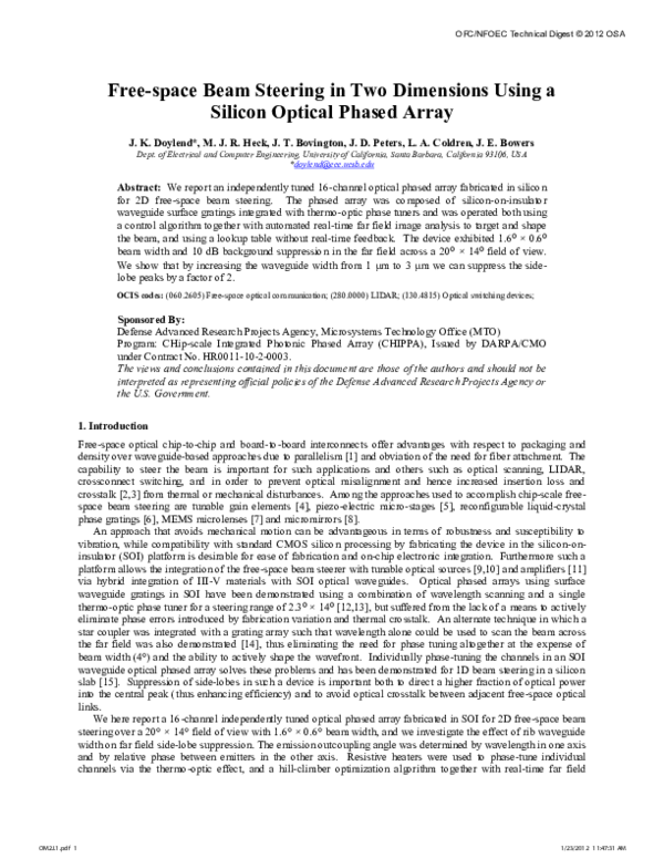 (PDF) Free-space Beam Steering in Two Dimensions Using a Silicon ...