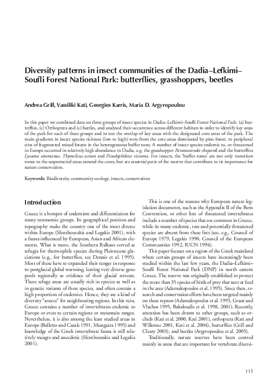 (PDF) Diversity patterns in insect communities of the Dadia–Lefkimi ...
