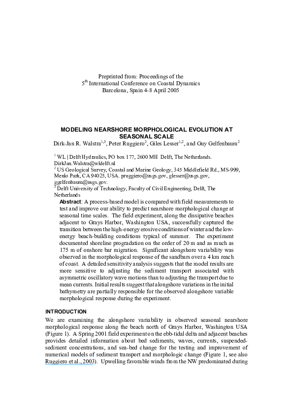 (PDF) Modeling Nearshore Morphological Evolution at Seasonal Scale
