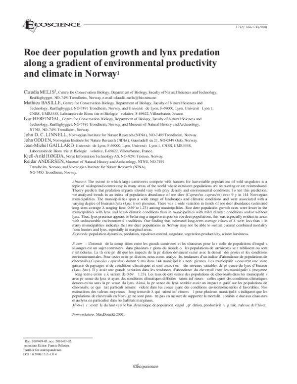 (PDF) Roe Deer Population Growth and Lynx Predation along a Gradient of ...