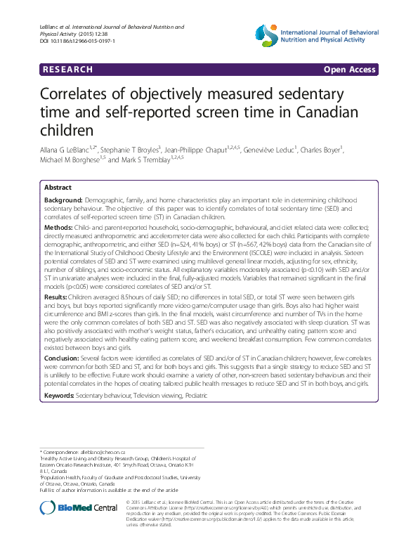 (PDF) Correlates of objectively measured sedentary time and self ...