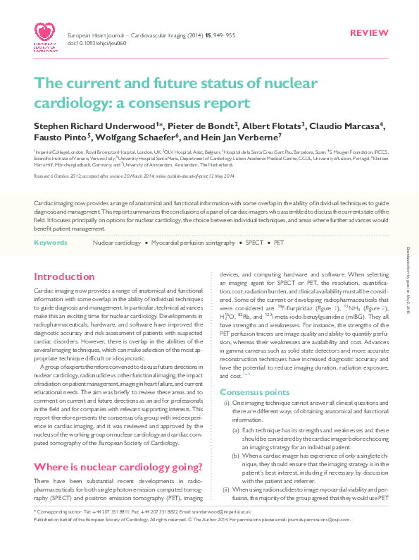 (PDF) The current and future status of nuclear cardiology: a consensus ...