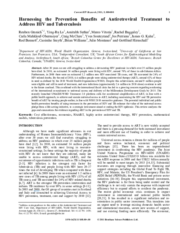 (PDF) Harnessing the Prevention Benefits of Antiretroviral Therapy to ...