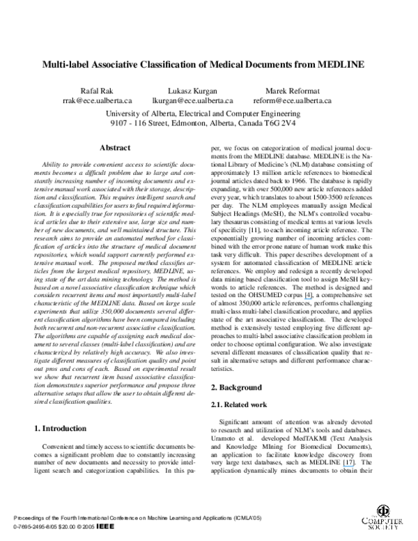 (PDF) Multi-label associative classification of medical documents from ...