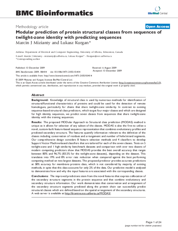 (PDF) Modular prediction of protein structural classes from sequences ...