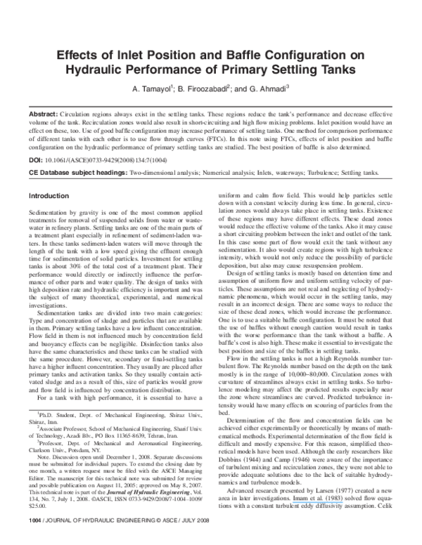 (PDF) Effects of Inlet Position and Baffle Configuration on Hydraulic ...