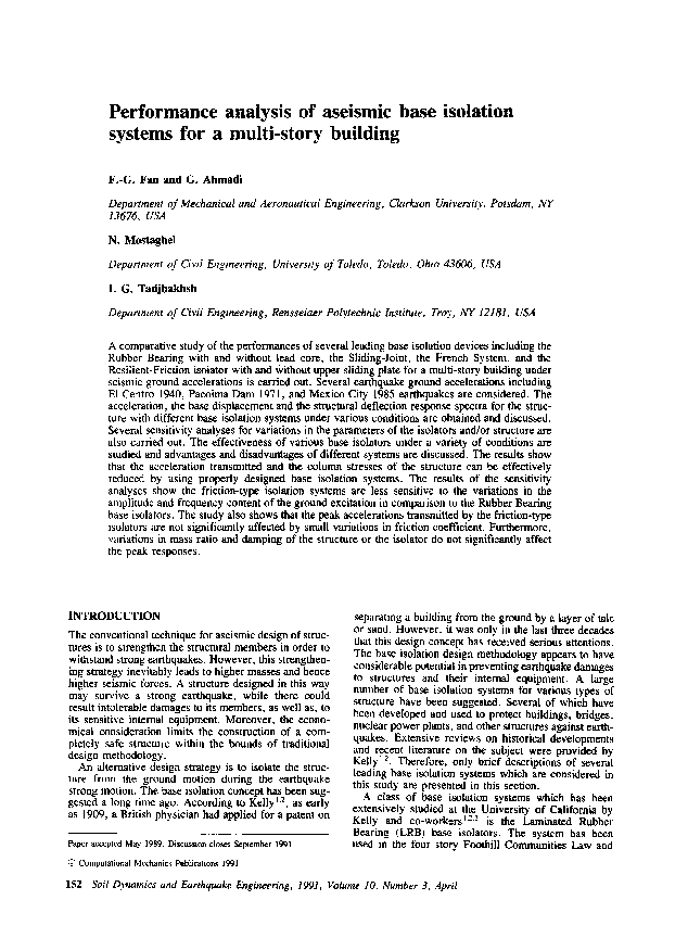 (PDF) Performance analysis of aseismic base isolation systems for a ...