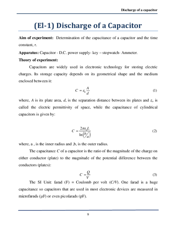 (PDF) Discharge of a capacitor (El1) Discharge of a Capacitor sayed
