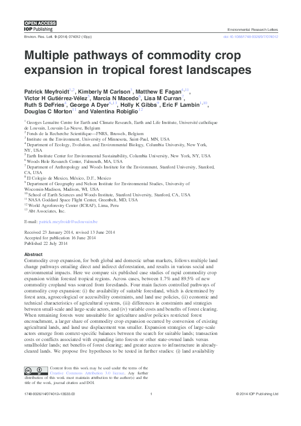 (PDF) Multiple pathways of commodity crop expansion in tropical forest ...