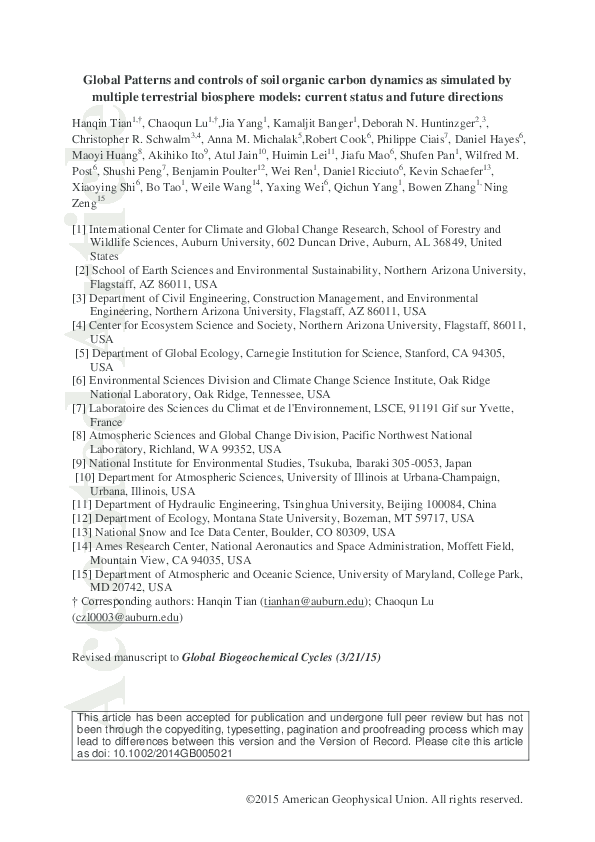 (PDF) Global Patterns and controls of soil organic carbon dynamics as ...