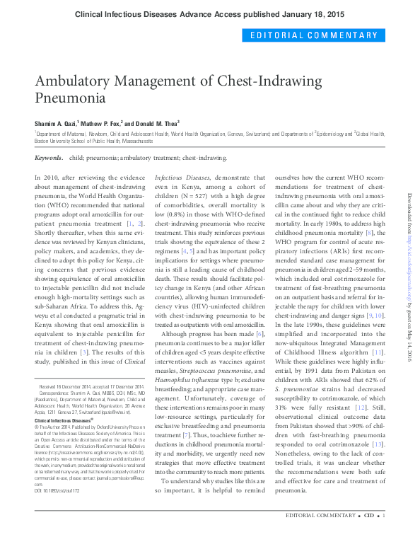 (PDF) Editorial commentary ambulatory management of chestindrawing pneumonia Mathew Fox