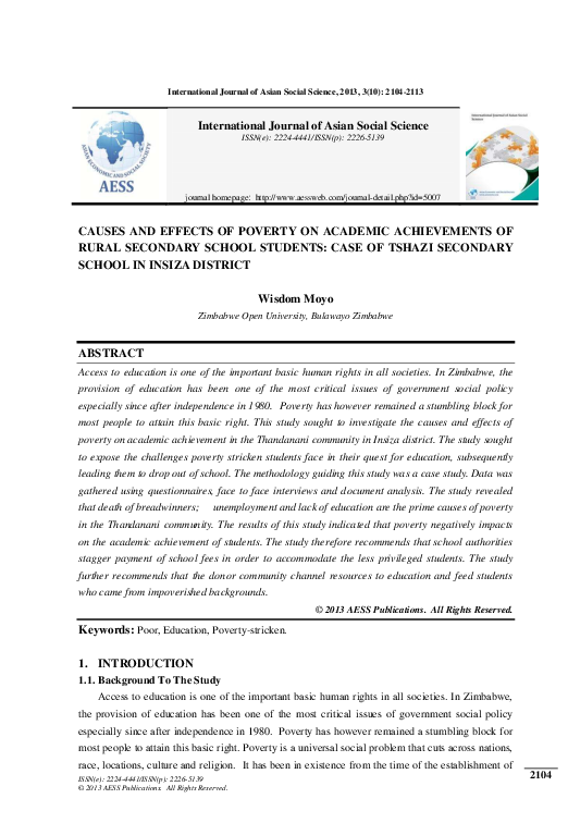 CAUSES AND EFFECTS OF POVERTY ON ACADEMIC ACHIEVEMENTS OF RURAL ...