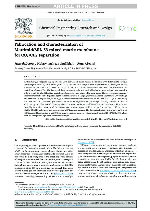 (PDF) Fabrication and characterization of Matrimid/MIL-53 mixed matrix ...