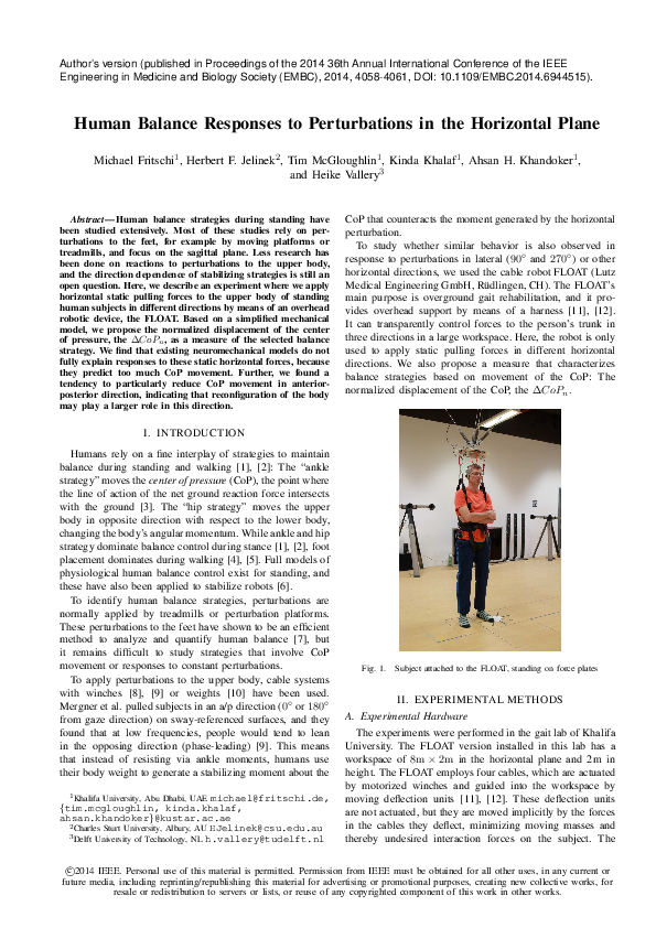 (PDF) Human balance responses to perturbations in the horizontal plane