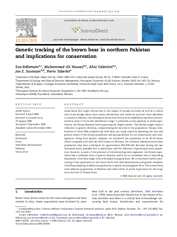 (PDF) Genetic tracking of the brown bear in northern Pakistan and ...
