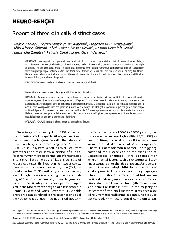 (PDF) NeuroBehçet report of three clinically distinct cases Edison