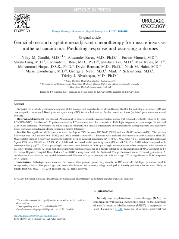 (PDF) Gemcitabine and cisplatin neoadjuvant chemotherapy for muscle ...