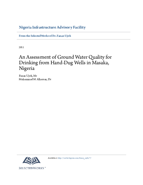(PDF) An Assessment of Ground Water Quality for Drinking from Hand-Dug ...